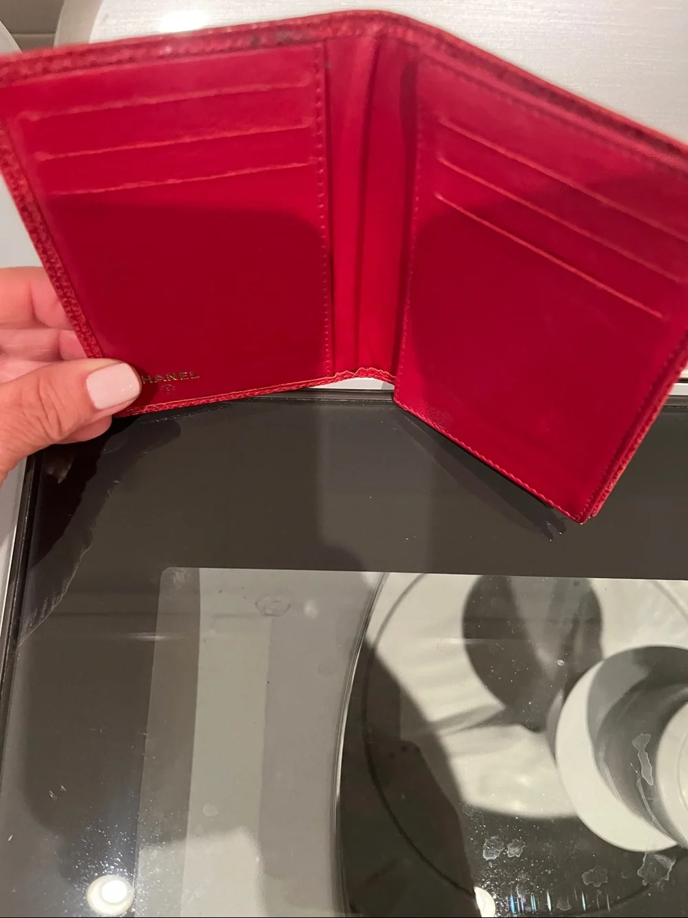 Stunning red CHANEL compact wallet EUC!